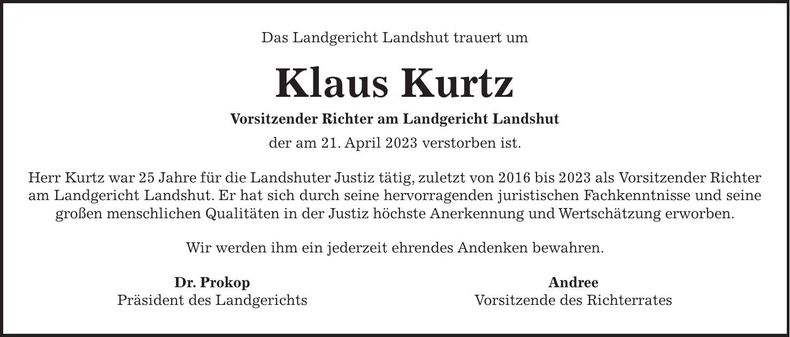Traueranzeige Klaus Kurz