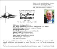 Traueranzeige Engelbert Berlinger