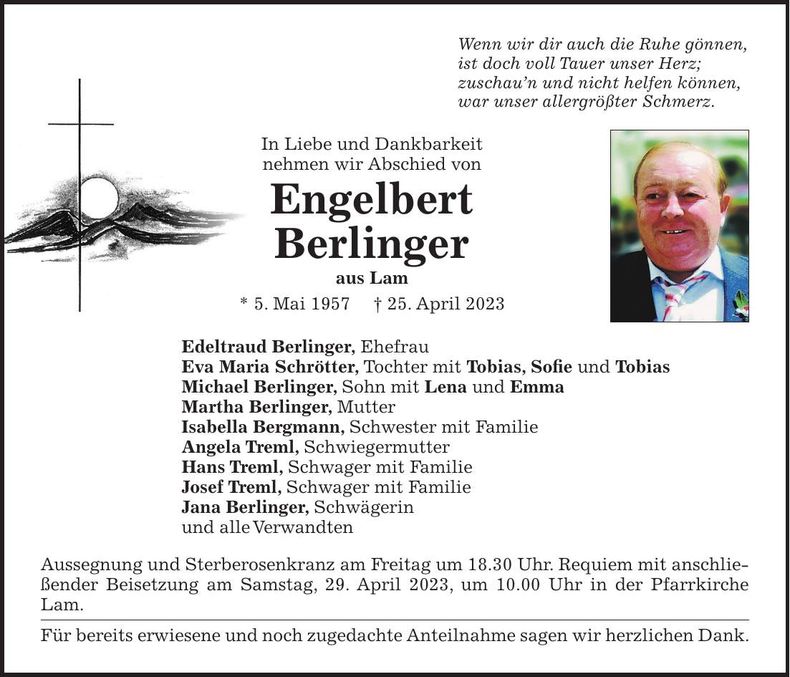 Traueranzeige Engelbert Berlinger