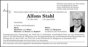 Traueranzeige Alfons Stahl