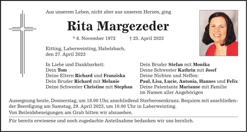 Traueranzeige Rita Margezeder