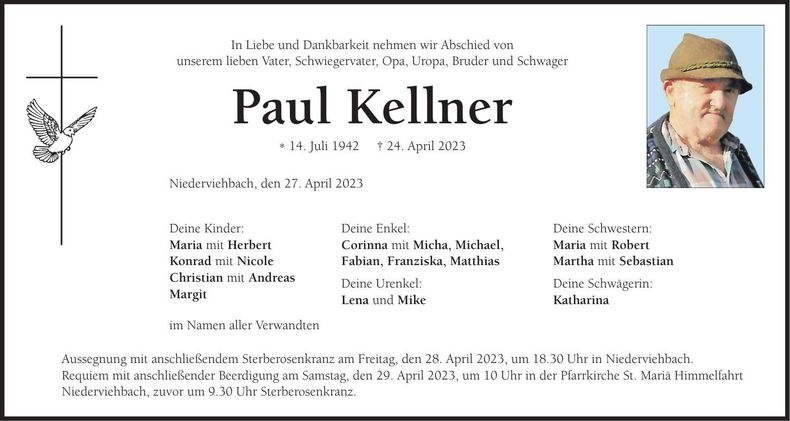 Traueranzeige Paul Kellner