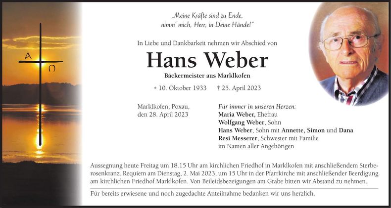 Traueranzeige Hans Weber
