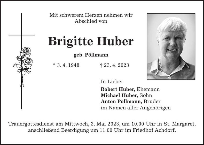 Traueranzeige Brigitte Huber