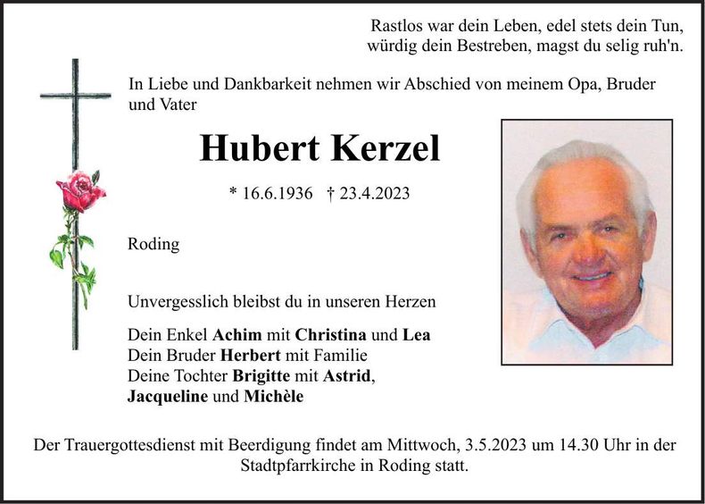 Traueranzeige Hubert Kerzel