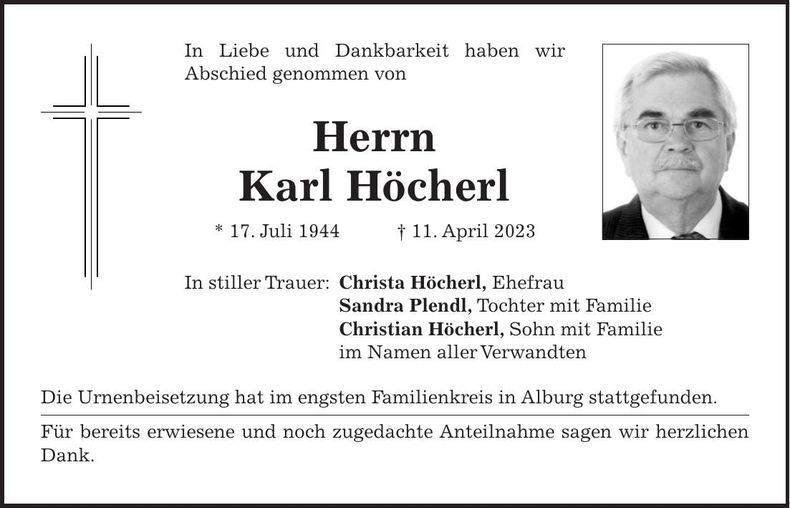 Traueranzeige Karl Höcherl