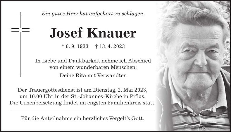 Traueranzeige Josef Knauer