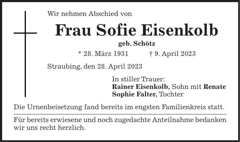 Traueranzeige Sofie Eisenkolb