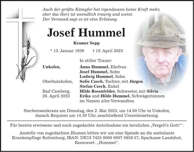 Traueranzeige Josef Hummel