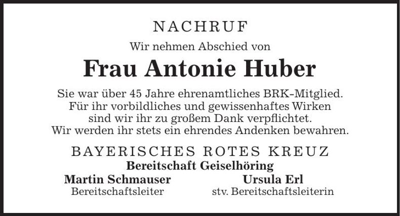 Traueranzeige Antonie Huber