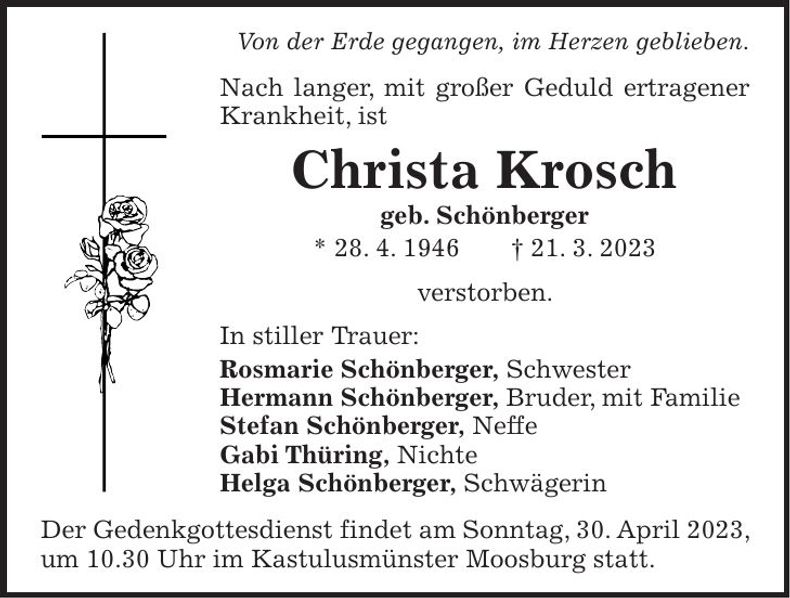 Traueranzeige Christa Krosch