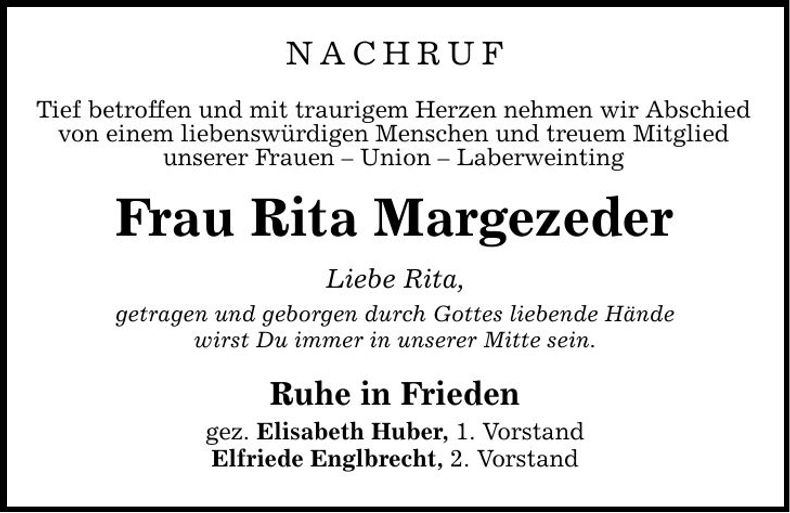 Traueranzeige Rita Margezeder