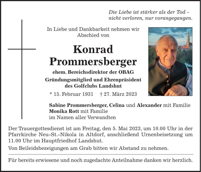 Traueranzeige Konrad Prommersberger