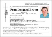 Traueranzeige Irmgard Braun