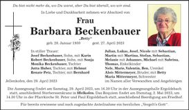 Traueranzeige Barbara Beckenbauer