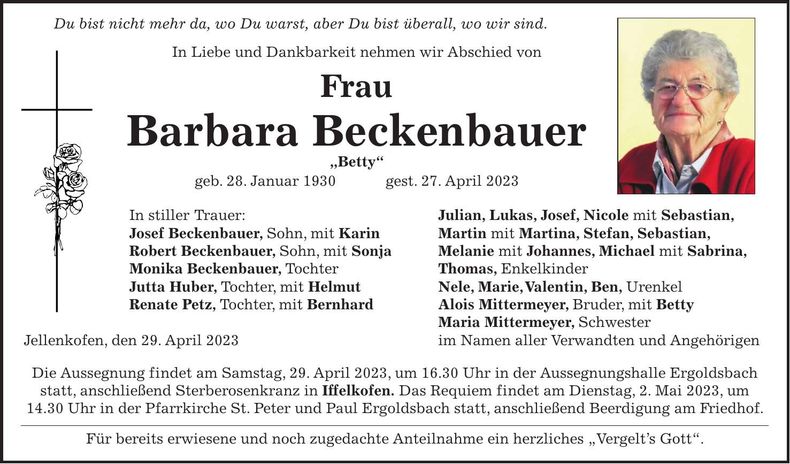 Traueranzeige Barbara Beckenbauer