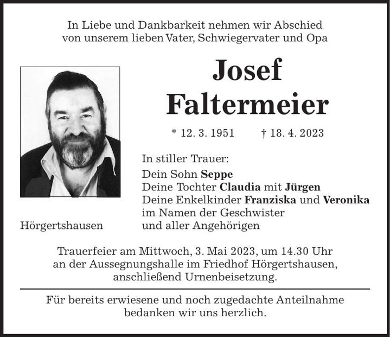 Traueranzeige Josef Faltermeier
