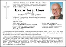 Traueranzeige Josef Hien