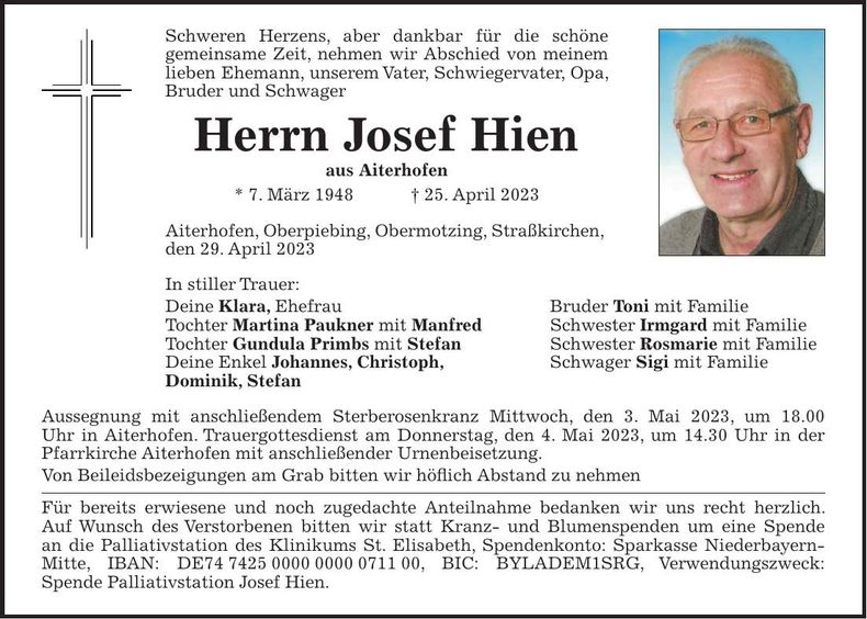 Traueranzeige Josef Hien