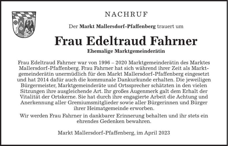 Traueranzeige Edeltraud Fahrner