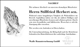 Traueranzeige Herbert Stillfried
