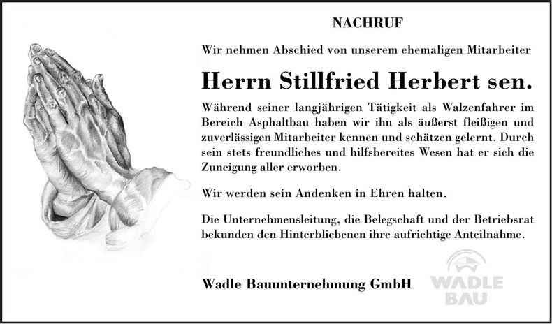 Traueranzeige Herbert Stillfried