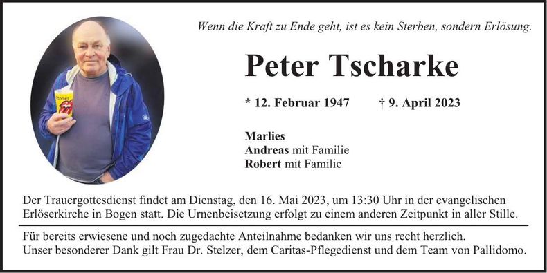 Traueranzeige Peter Tscharke