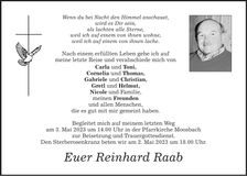 Traueranzeige Ferdinand Raab