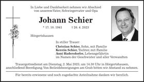 Traueranzeige Johann Schier