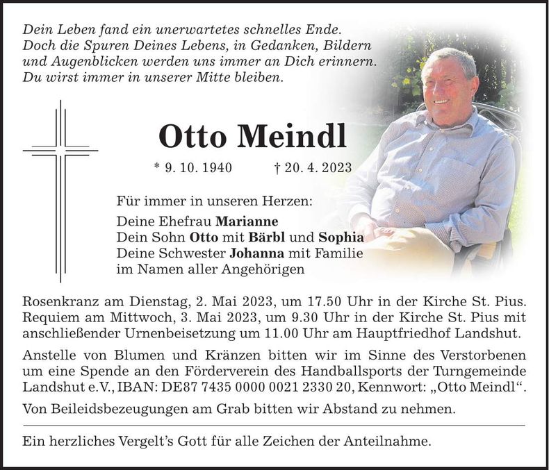 Traueranzeige Otto Meindl