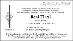 Traueranzeige Resi Fläxl