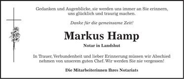 Traueranzeige Markus Hamp