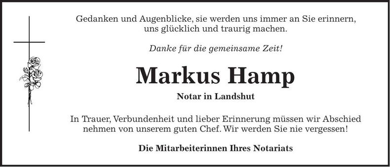 Traueranzeige Markus Hamp