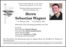 Traueranzeige Sebastian Wagner