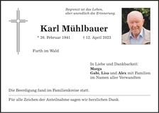 Traueranzeige Karl Mühlbauer