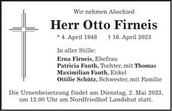 Traueranzeige Otto Firneis