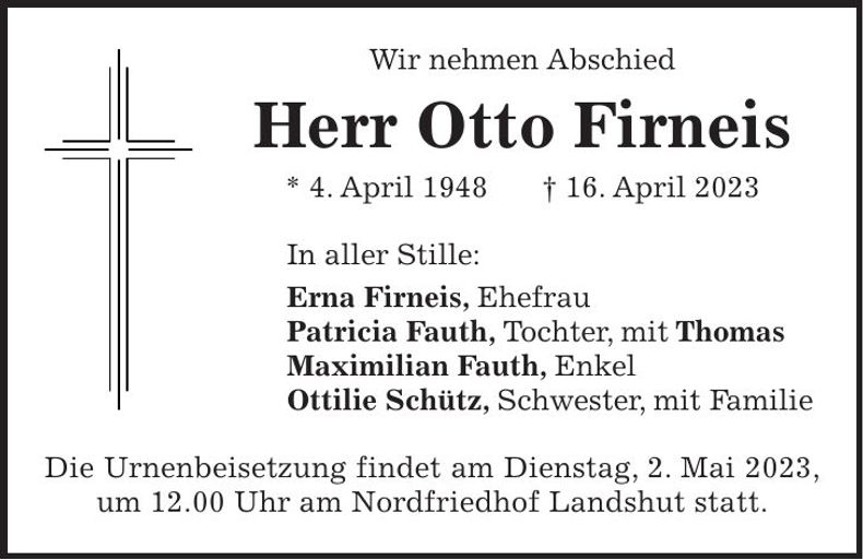 Traueranzeige Otto Firneis