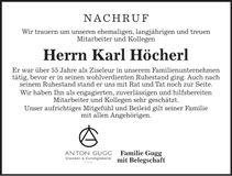 Traueranzeige Karl Höcherl