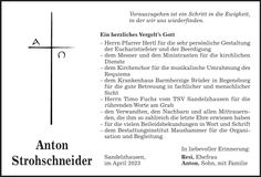 Traueranzeige Anton Strohschneider