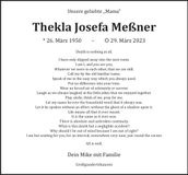 Traueranzeige Thekla Josefa Messner