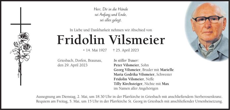Traueranzeige Fridolin Vilsmeier