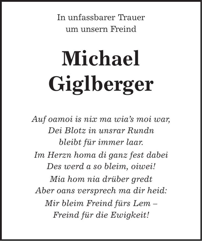 Traueranzeige Michael Giglberger