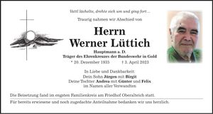 Traueranzeige Werner Lüttich