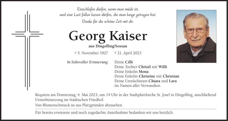 Traueranzeige Georg Kaiser
