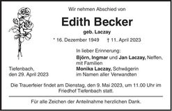 Traueranzeige Edith Becker