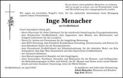 Traueranzeige Inge Menacher