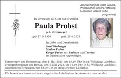 Traueranzeige Paula Probst