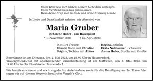 Traueranzeige Maria Gruber