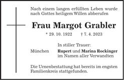 Traueranzeige Margot Grabler