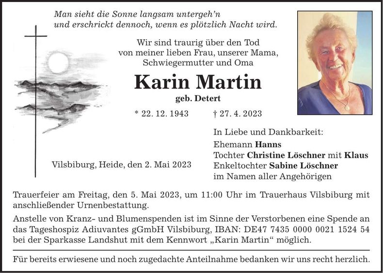Traueranzeige Karin Martin